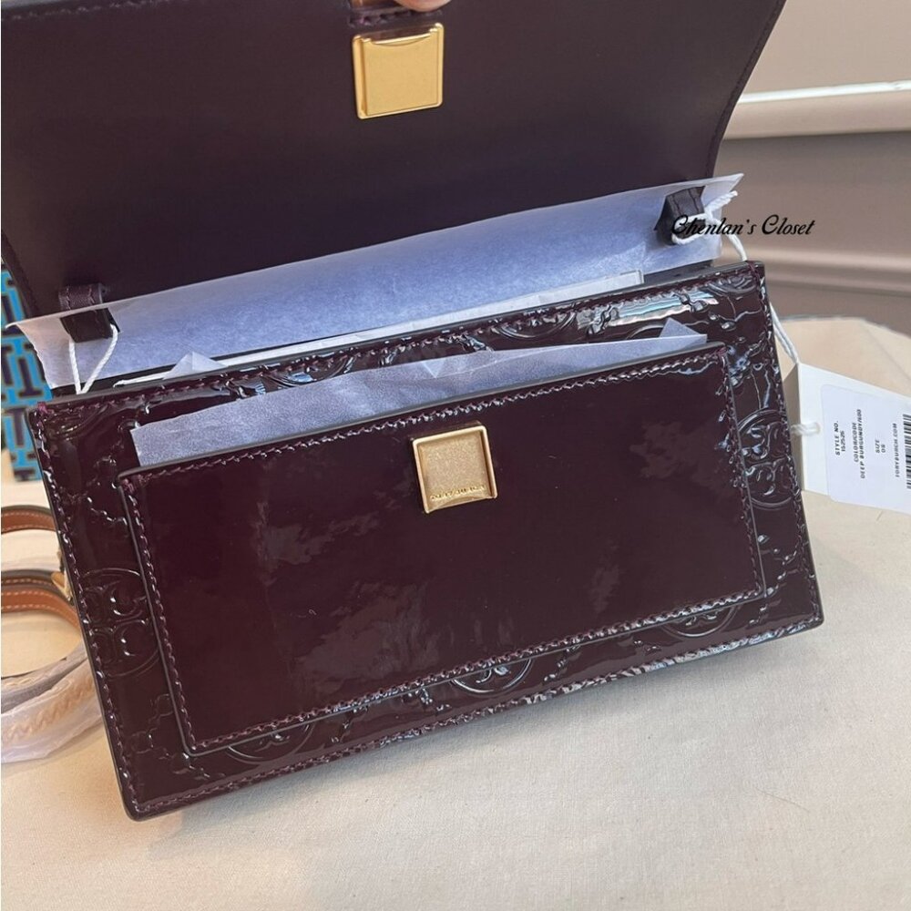 🔥NeW! Tory Burch T MONOGRAM PATENT EMBOSSED CHAIN Crossbody - Picture 6 of 10